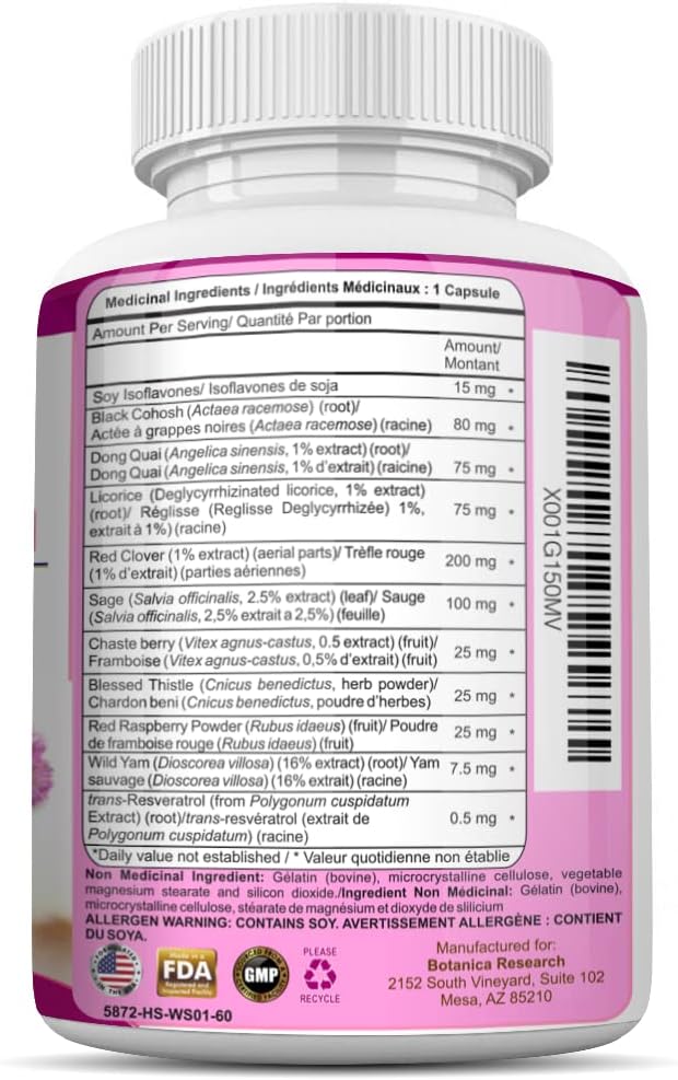 Menopause Relief Support Supplement for Women - Hot Flashes, Night Sweats, Hormonal Balance - Estrogen, Wild Yam, Black Cohosh, Red Clover - Chasteberry Pills