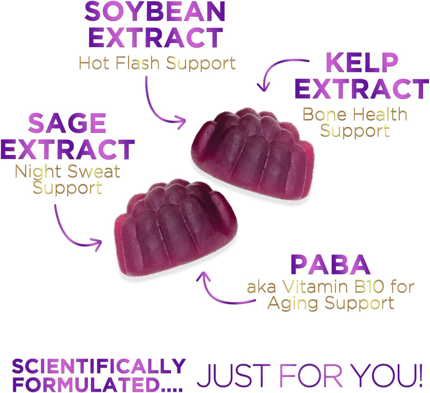 Menopause Relief Vitamin Gummies for Women - Natural Menopause Support for Hot Flashes, Night Sweats, and Energy - Non-GMO & Gluten Free - 60 Gummies