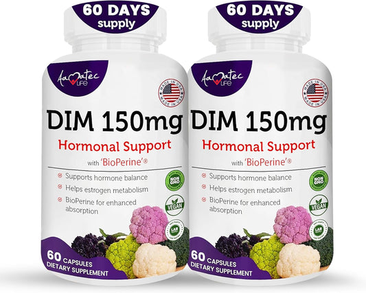 Menopause Relief: Women’s DIM Complex 150mg with Bioperine - Estrogen Balance & Hormonal Acne Support - 60 Capsules - USA Made