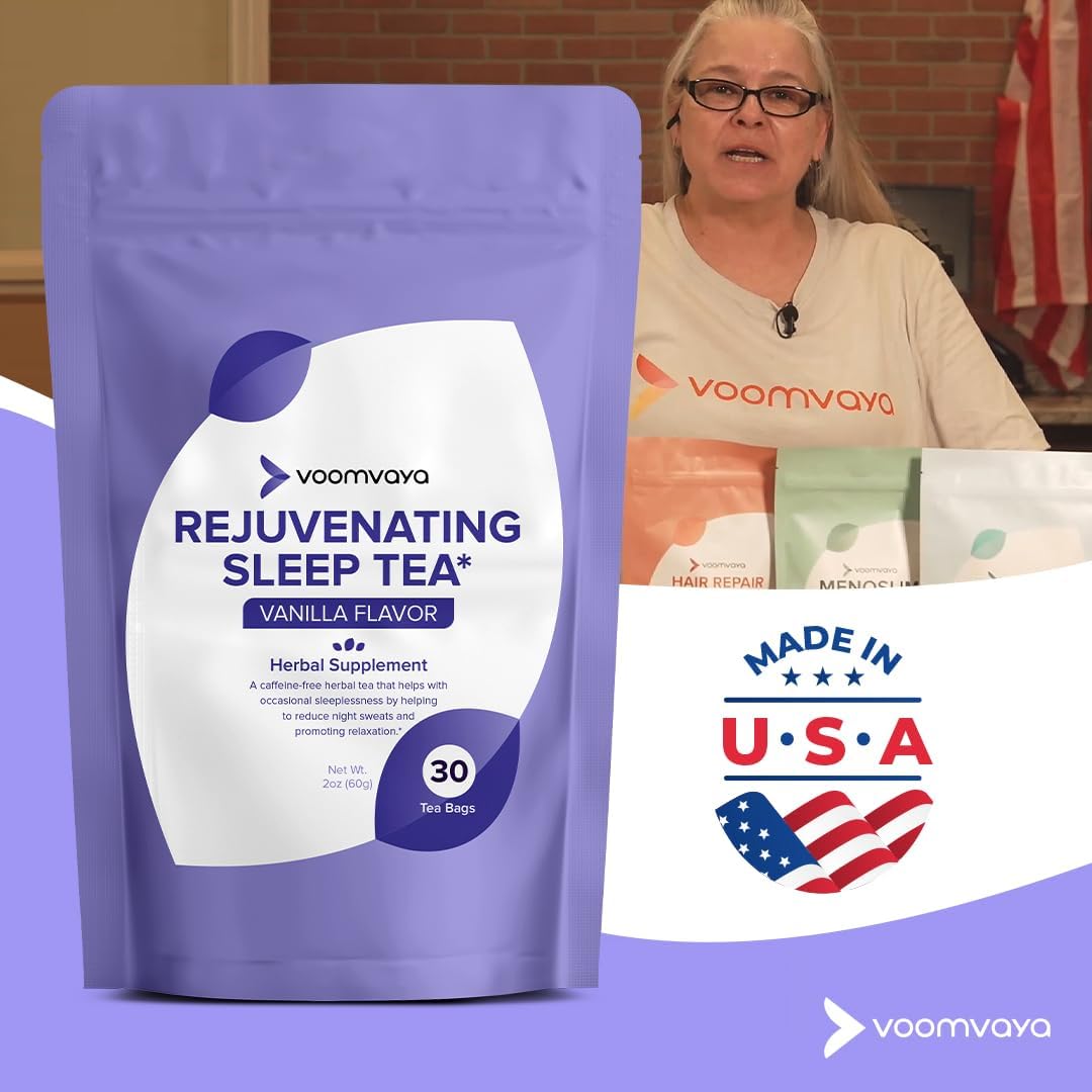Menopause Sleep Tea with Valerian Root, Lavender & Chamomile - Herbal Supplement for Hot Flashes, Night Sweats - 30 Teabags