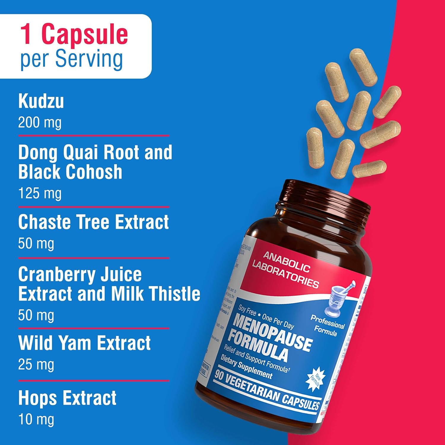 Menopause Supplement for Women - Clinical Formula with Dong Quai, Vitex & Black Cohosh - Hot Flash Relief - Mood Support - 1 Capsule Daily - 30 Day Supply