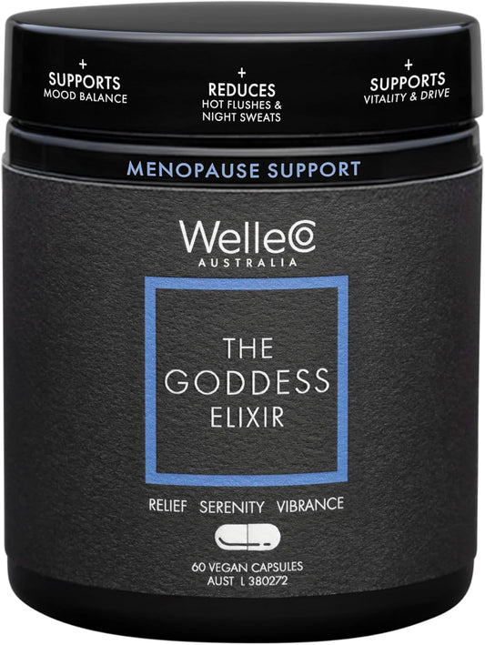 Menopause Supplement for Women | Hormone Balance Support with Vitex, B Vitamins, Red Clover | Helps Night Sweats, Hot Flashes | 60 Capsules | WelleCo The Goddess Elixir