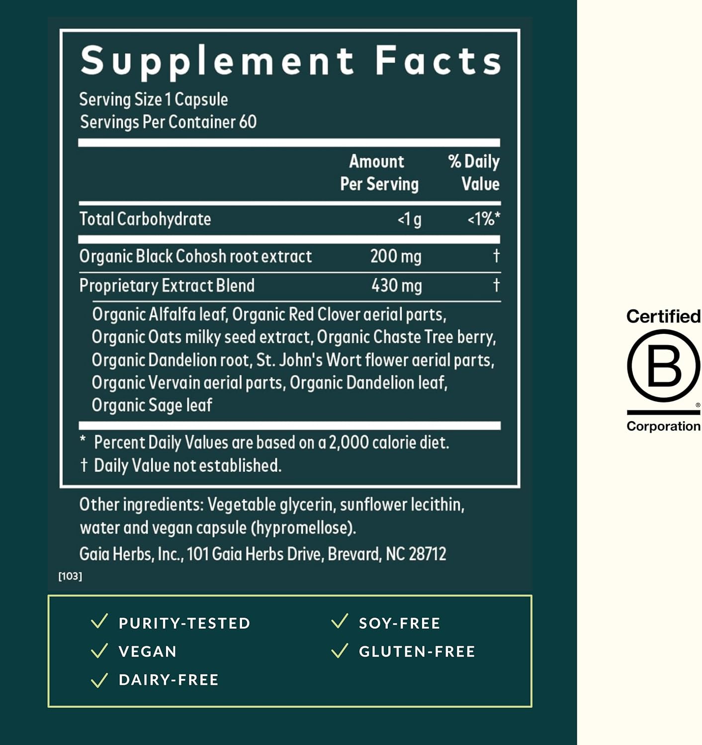 Menopause Support Daytime Supplement for Women - Hormone Balance with Vitex, Black Cohosh, St. John’s Wort, Oats - 60 Vegan Capsules
