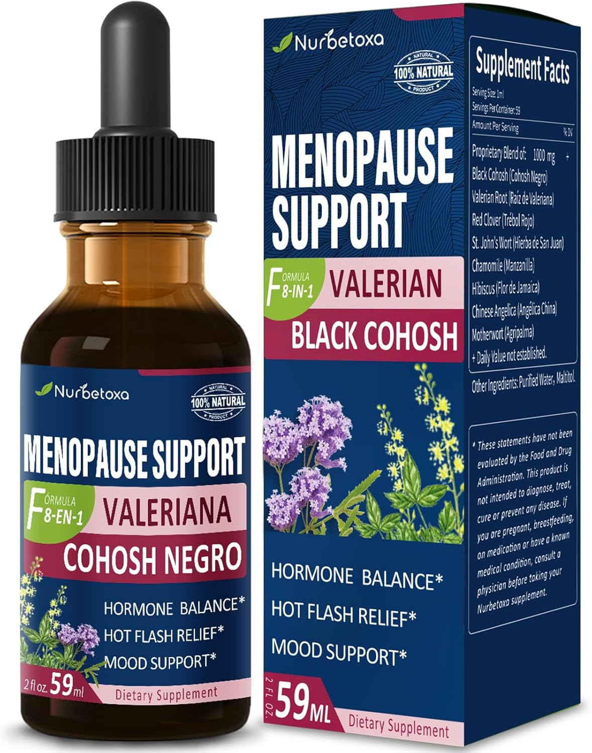Menopause Support Drops with Black Cohosh & Valerian for Hot Flashes & Night Sweats - 2oz