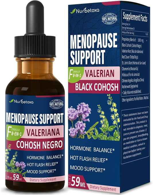 Menopause Support Drops with Black Cohosh & Valerian for Hot Flashes & Night Sweats - 2oz