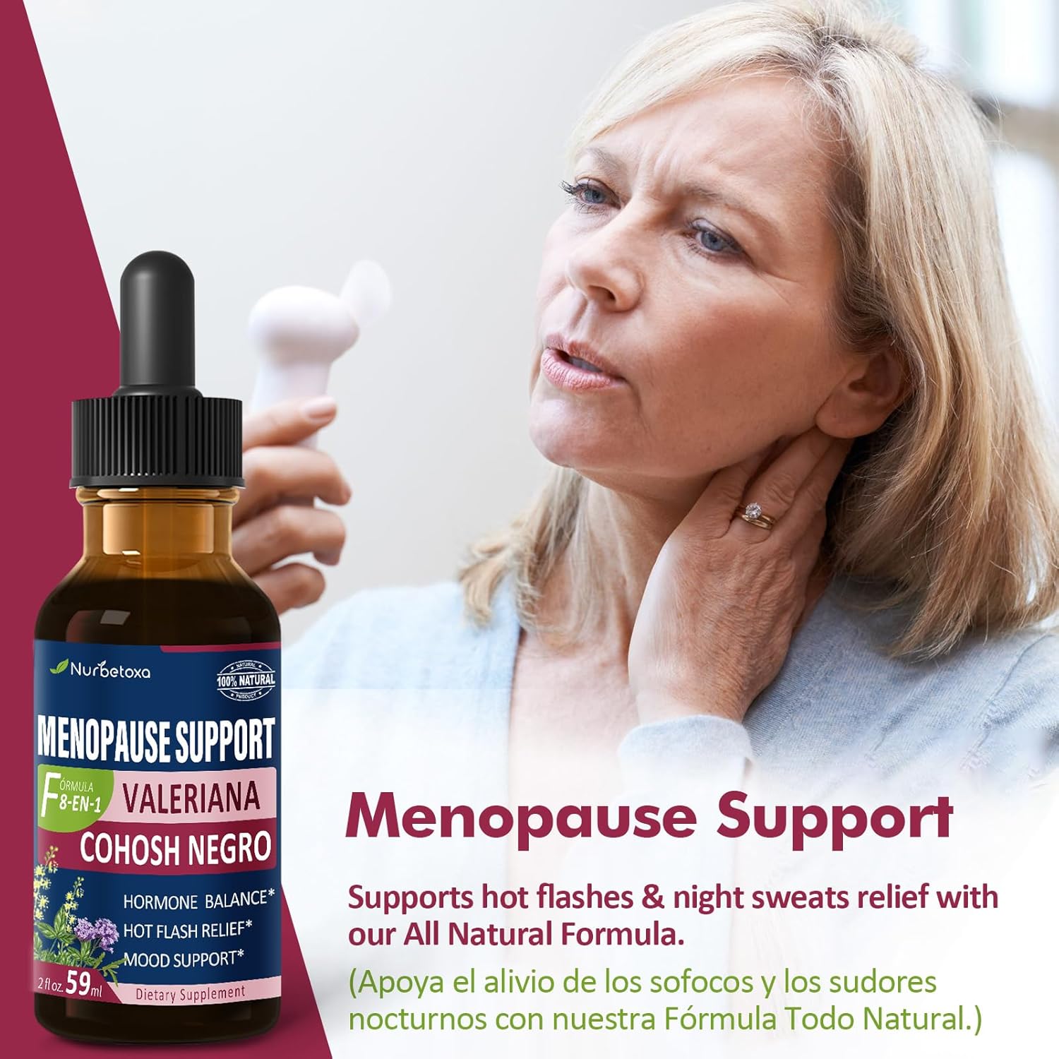 Menopause Support Drops with Black Cohosh & Valerian for Hot Flashes & Night Sweats - 2oz