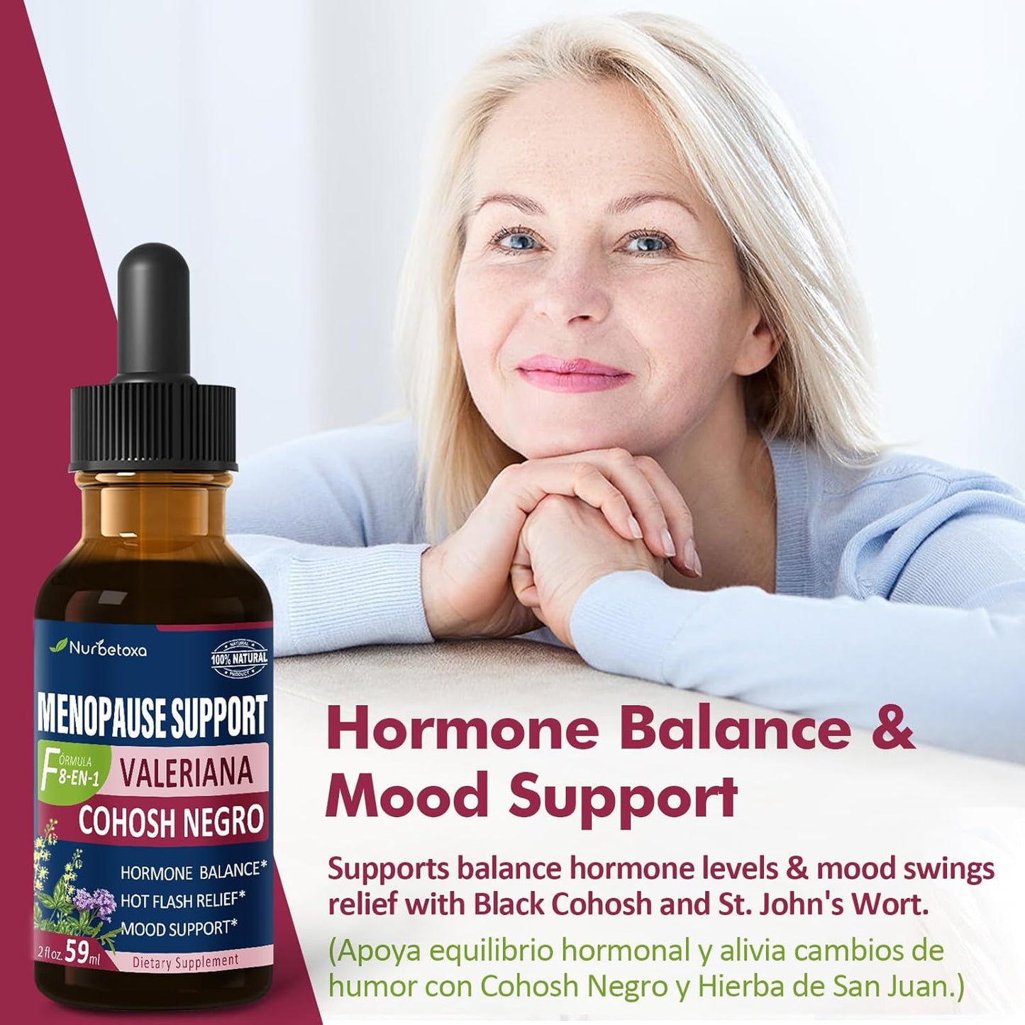 Menopause Support Drops with Black Cohosh & Valerian for Hot Flashes & Night Sweats - 2oz