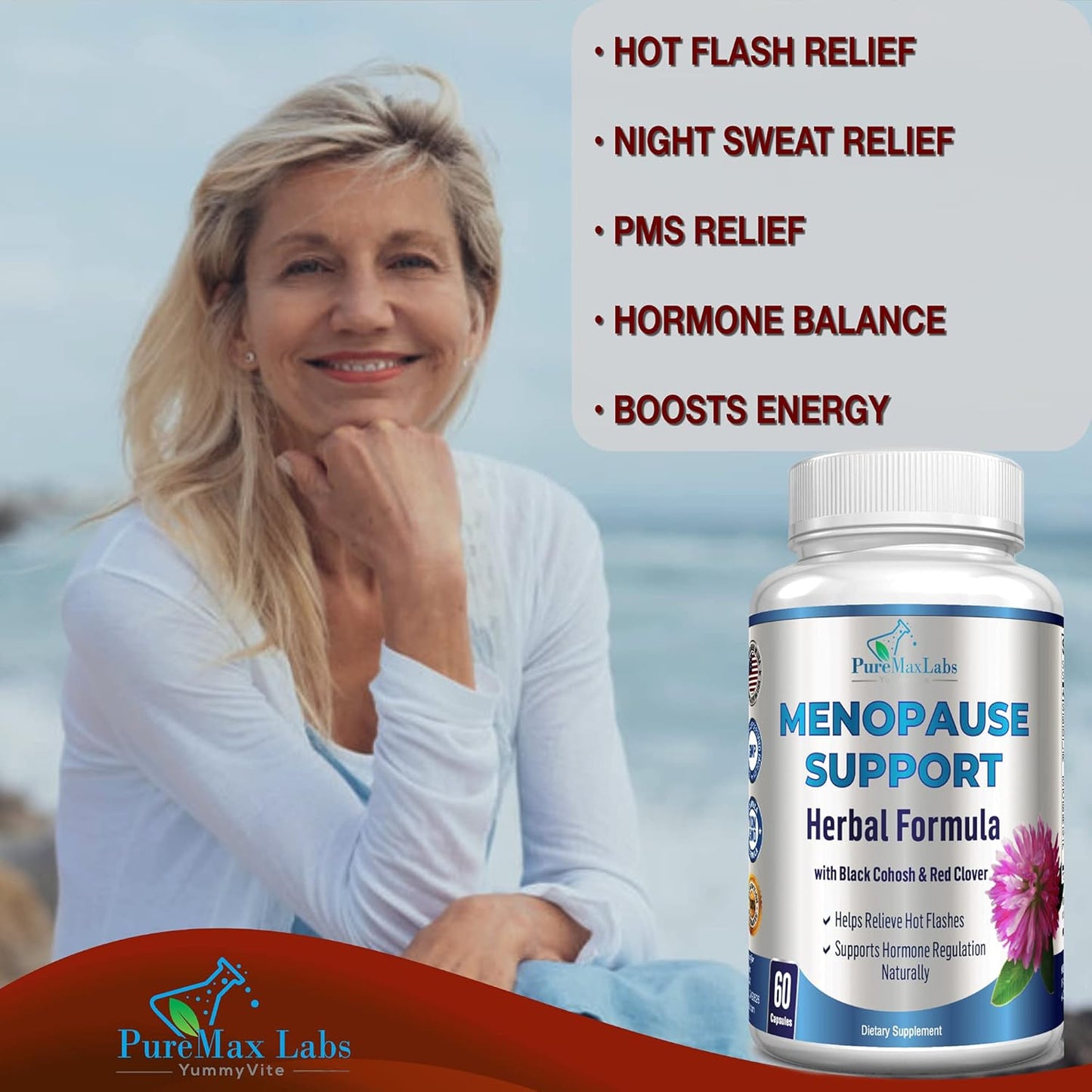 Menopause Support for Women - Natural Supplement for Hormonal Balance, Hot Flash Relief - 60 Capsules with Black Cohosh & Dong Quai