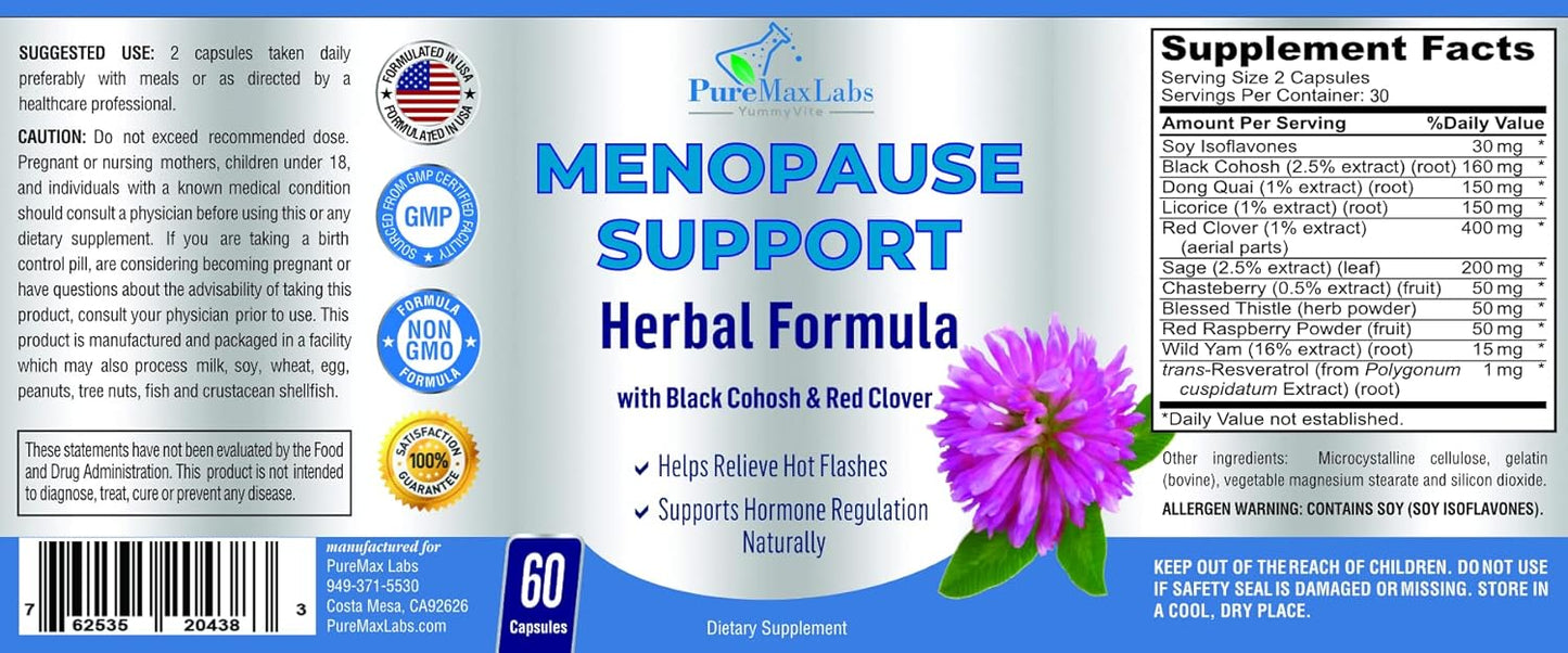 Menopause Support for Women - Natural Supplement for Hormonal Balance, Hot Flash Relief - 60 Capsules with Black Cohosh & Dong Quai