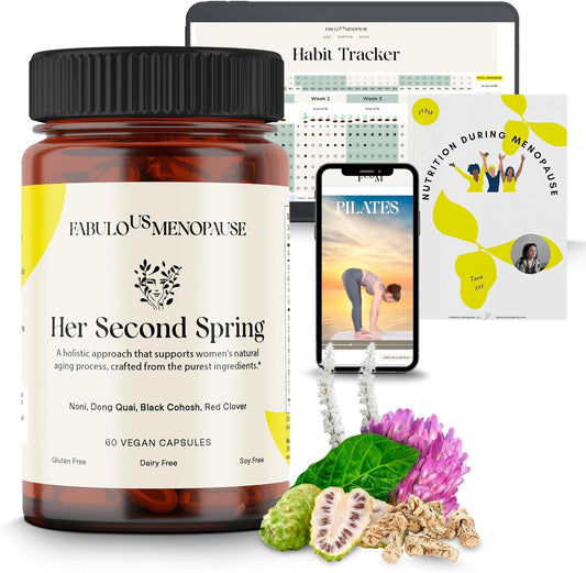 Menopause Support Kit with Black Cohosh Capsules, E-Book, Recipes, Tracker, and Pilates Videos - Relief for Perimenopause and Menopause Symptoms