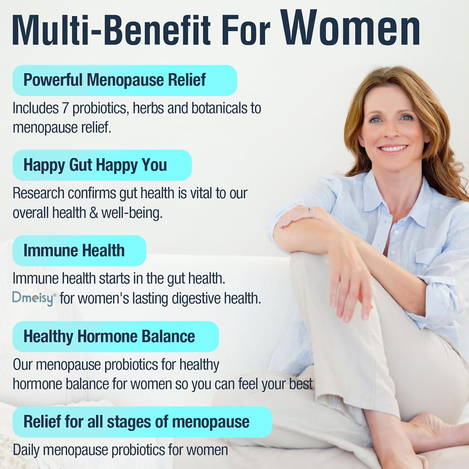 Menopause Support Probiotic with 120 Billion CFU - Natural Supplement for Women, Hot Flashes, Night Sweats, Mood Swings, Hormone Balance, Gut & Immune Health - 120 Capsules