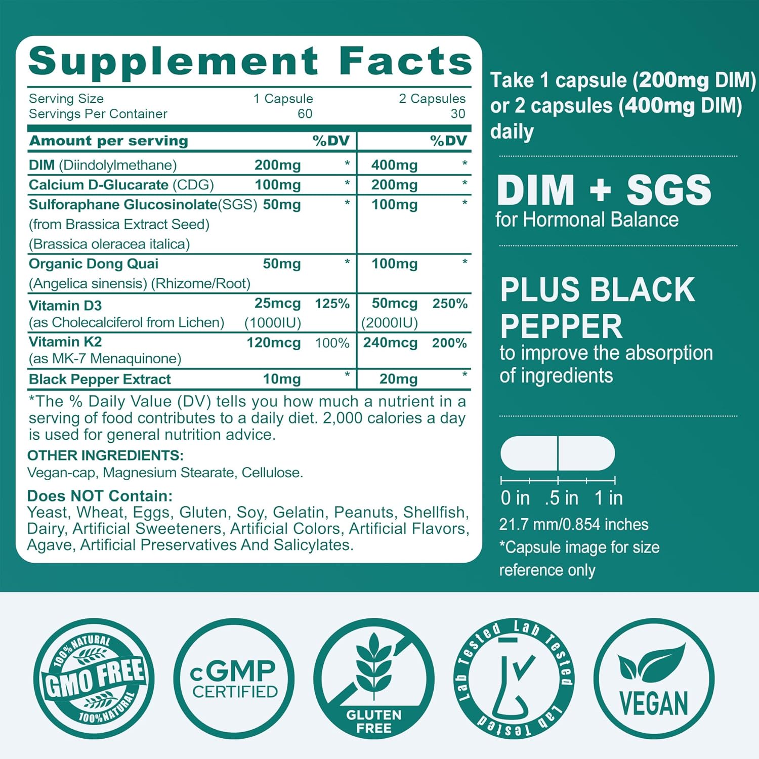 Menopause Support Supplement 200mg/400mg for Hot Flashes, Mood Swings, Disturbed Sleep - Hormone Balance, PMS & PCOS Relief - Estrogen Supplement with DIM SGS & Dong Quai