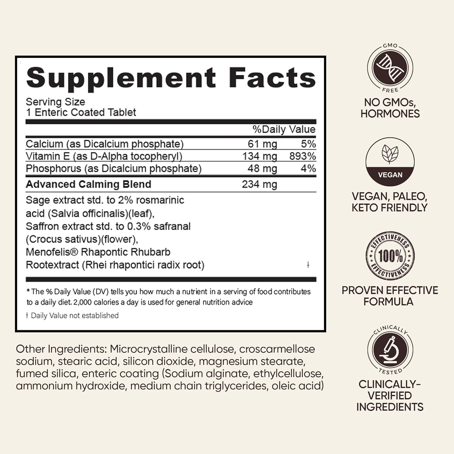 Menopause Support Supplement for Nervousness & Hot Flashes - Hormone Balance & Mood Support - Antioxidant Rich Ingredients - 30 Ct