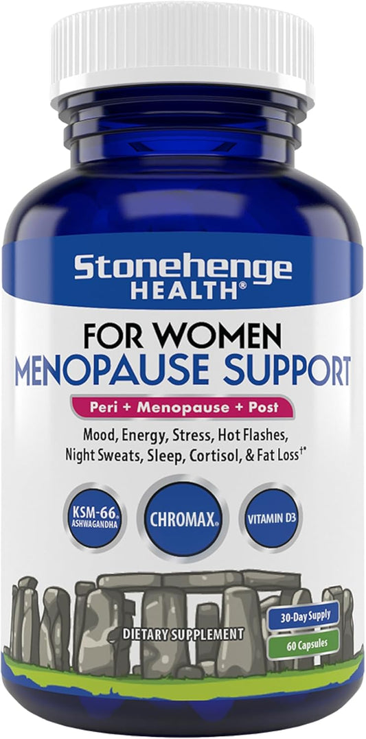 Menopause Support Supplement for Women - Mood, Energy, Stress Relief, Hot Flashes, Night Sweats, Sleep Aid - With Vitamin D3, Ashwagandha & Chromium - Stonehenge Health Formula