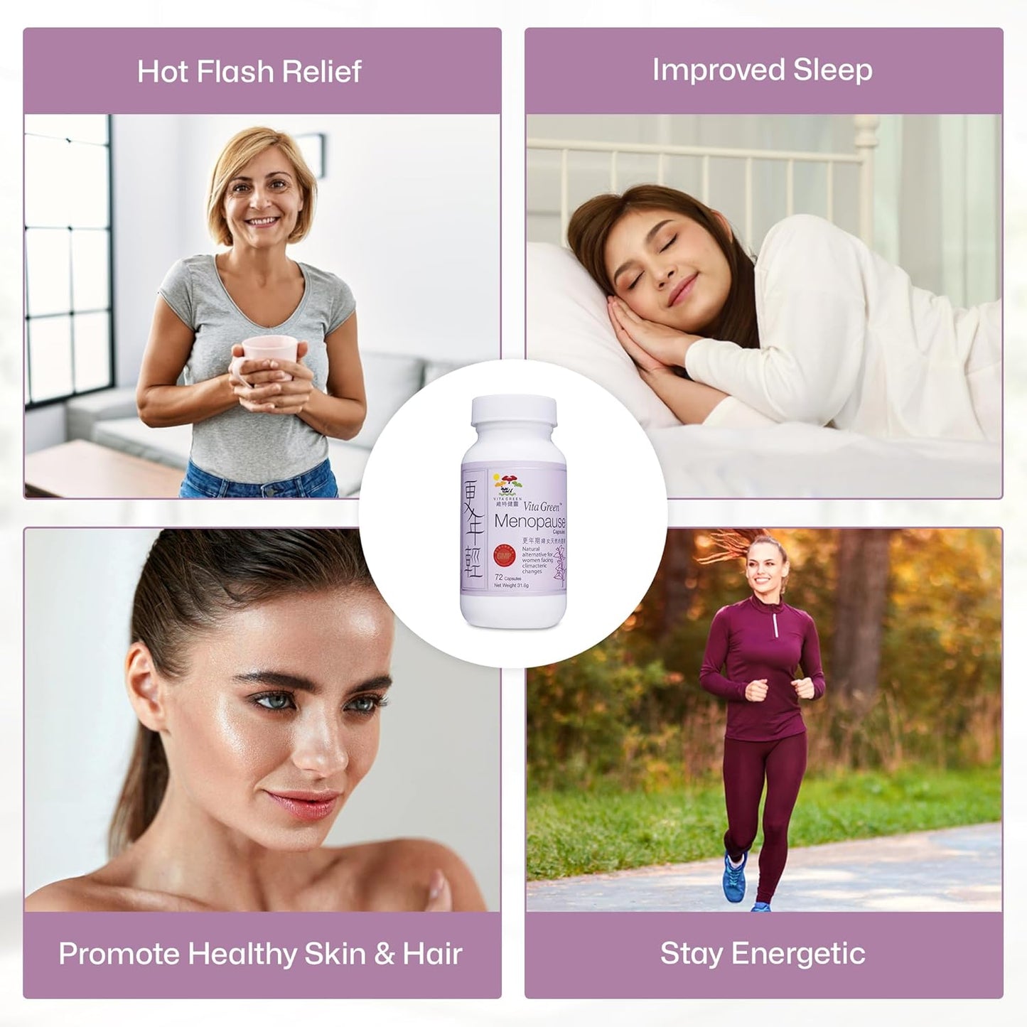 Menopause Support Supplement for Women - Natural Relief for Hot Flashes & Night Sweats - Promotes Healthy Skin & Hair - 72 Capsules