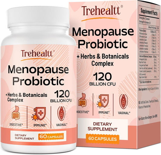 Menopause Support Supplement with 120 Billion CFU Probiotic, 13-in-1 Herbal Complex for Hormonal Balance, Hot Flashes, Night Sweats, Mood Swings, Sleep - 60 Vegan Capsules