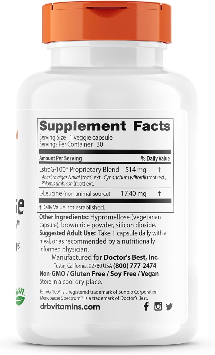 Menopause Support Supplement with EstroG-100 - Non-GMO, Vegan, Gluten Free - 30 Veggie Caps