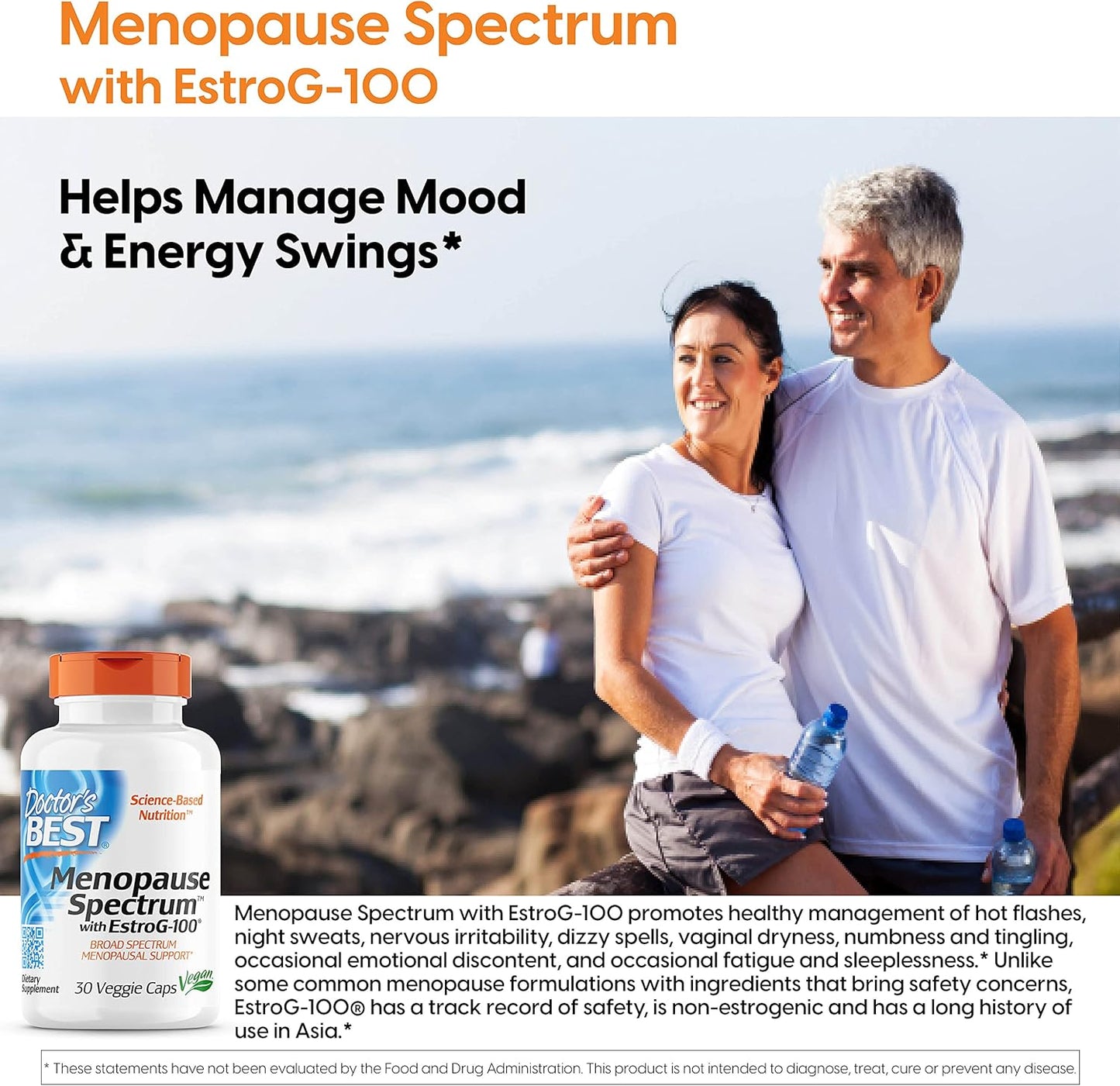Menopause Support Supplement with EstroG-100 - Non-GMO, Vegan, Gluten Free - 30 Veggie Caps