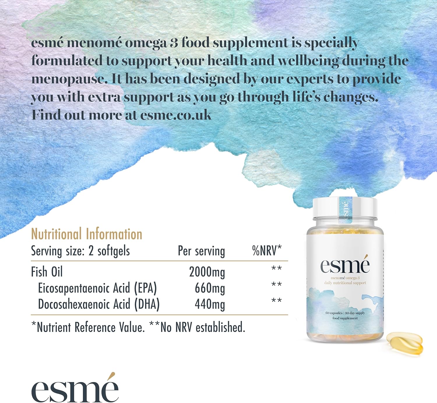 Menopause Support Supplement with Omega 3 - 60 Capsules, 30 Day Supply - 660mg EPA & 440mg DHA