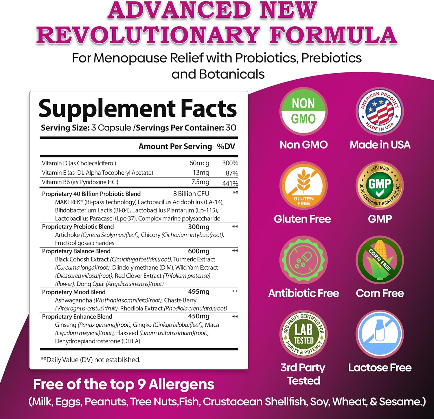 Menopause Support Supplement with Probiotics for Hot Flashes, Night Sweats, Hormone Balance, Mood Swings - 40Bn CFU