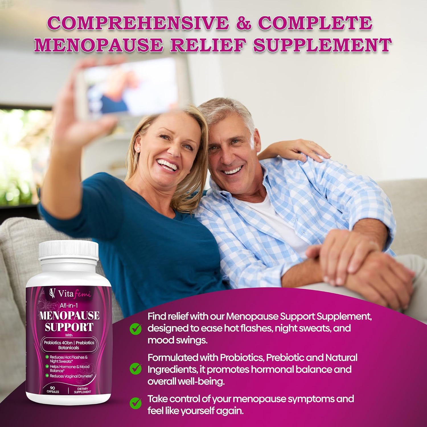 Menopause Support Supplement with Probiotics for Hot Flashes, Night Sweats, Hormone Balance, Mood Swings - 40Bn CFU