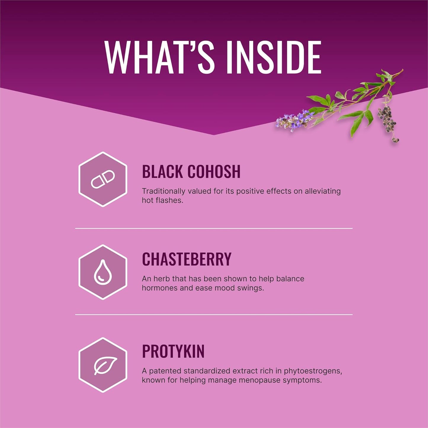 Menopause Support Supplement with Protykin, Rhodiola Rosea, Black Cohosh - 180 Vegan Capsules