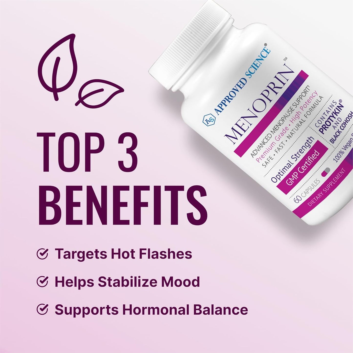 Menopause Support Supplement with Protykin, Rhodiola Rosea, Black Cohosh - 180 Vegan Capsules