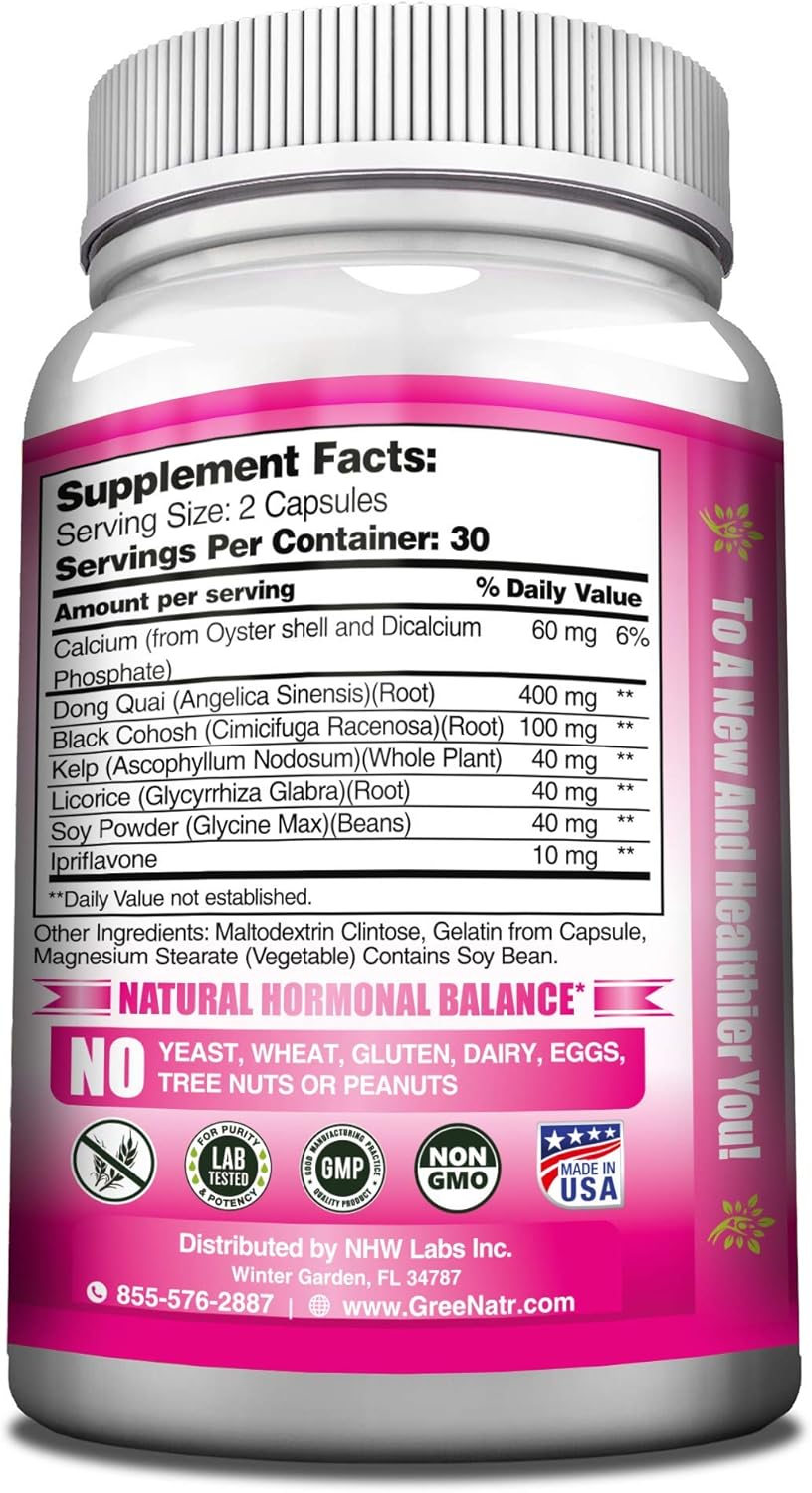 Menopause Support Supplements for Women with Dong Quai and Black Cohosh - Hormone Balance - 60 Capsules