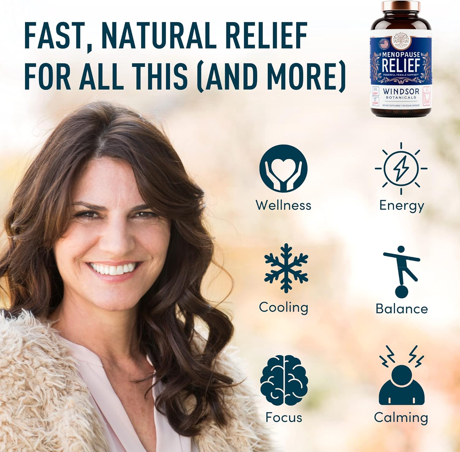 Menopause Support Supplements with 5-HTP, Dong Quai & Black Cohosh - Relief for Hot Flashes & Night Sweats - 90 Capsules for Women in Pre Menopause, Perimenopause & Meno Pause