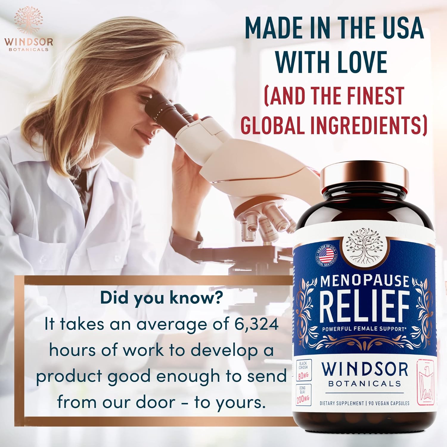 Menopause Support Supplements with 5-HTP, Dong Quai & Black Cohosh - Relief for Hot Flashes & Night Sweats - 90 Capsules for Women in Pre Menopause, Perimenopause & Meno Pause