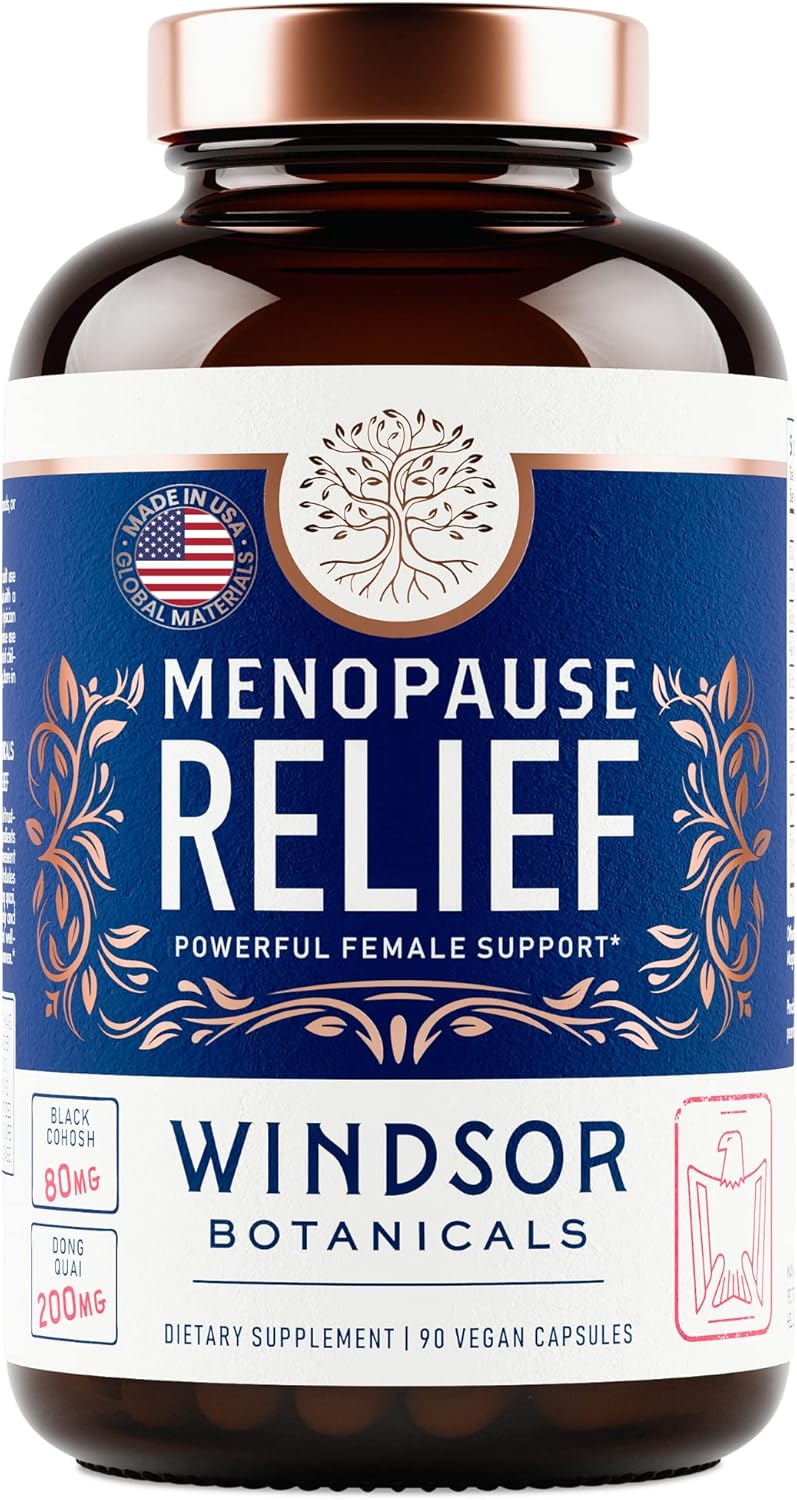 Menopause Support Supplements with 5-HTP, Dong Quai & Black Cohosh - Relief for Hot Flashes & Night Sweats - 90 Capsules for Women in Pre Menopause, Perimenopause & Meno Pause