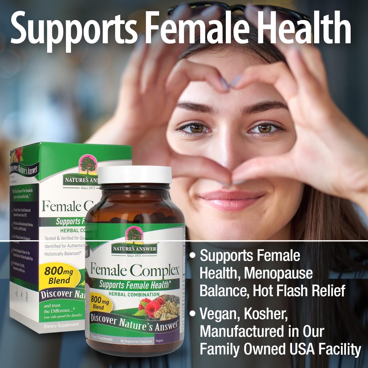Menopause Symptom Support 800mg 90-Capsules for Women | Hot Flash Relief | Hormonal Balance | Gluten-Free, Non-GMO, Vegan | Single Count