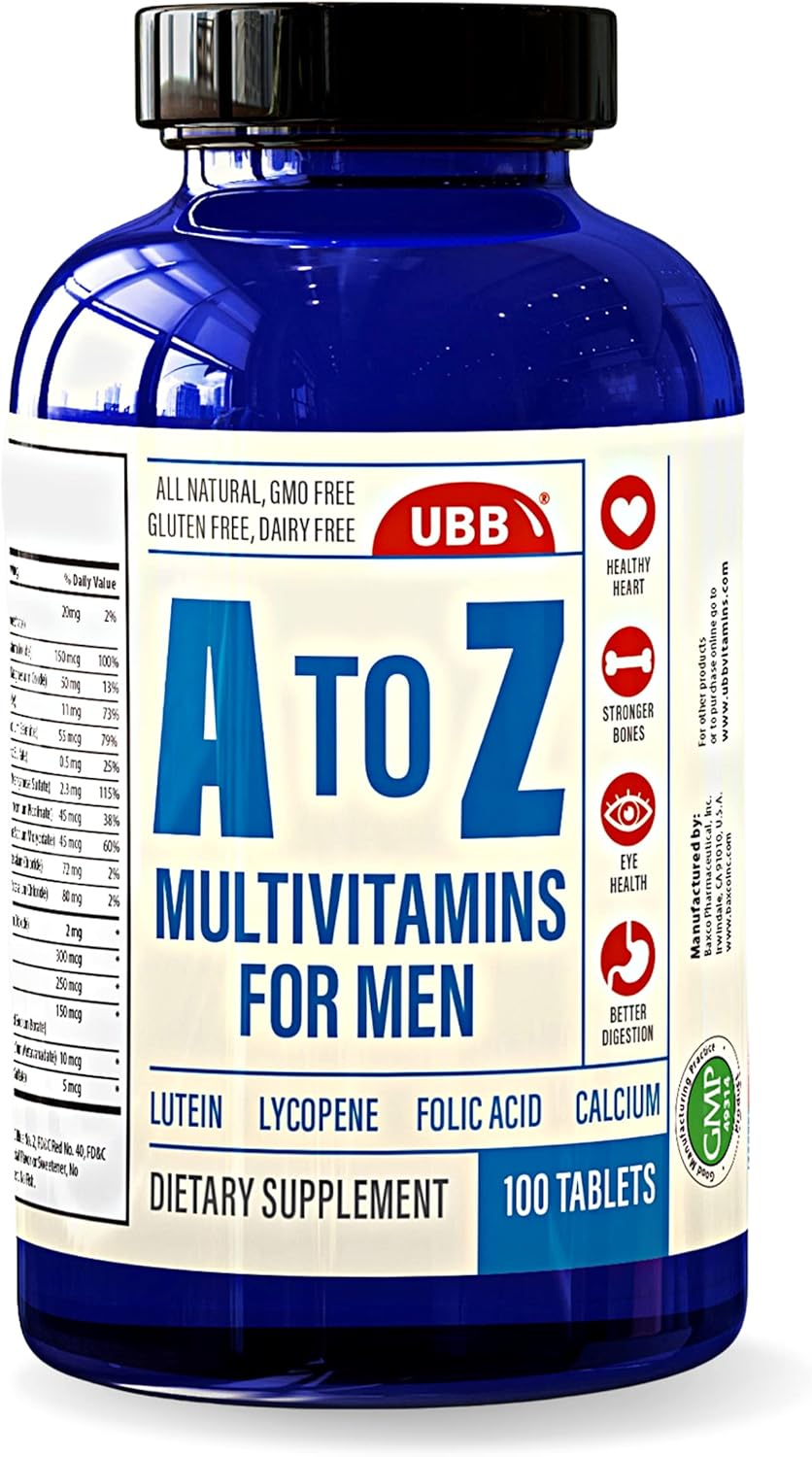 Men's 3 Month Supply Multivitamin & Multimineral Supplement - Vitamins A C D E K B1 B2 B6 B12 + Minerals - Heart & Immune Health - 100 Count