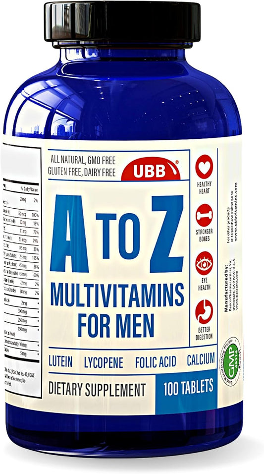 Men's 3 Month Supply Multivitamin & Multimineral Supplement - Vitamins A C D E K B1 B2 B6 B12 + Minerals - Heart & Immune Health - 100 Count