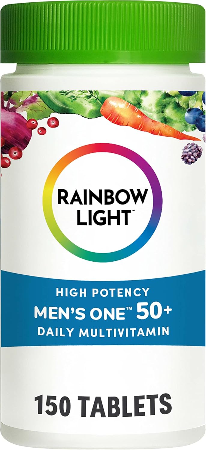 Men's 50+ Rainbow Light Multivitamin with Vitamin C, D, Zinc, Probiotics - High Potency Immune Support - Non-GMO - Vegetarian - 150 Tablets
