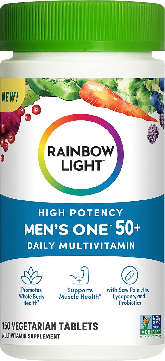 Men's 50+ Rainbow Light Multivitamin with Vitamin C, D, Zinc, Probiotics - High Potency Immune Support - Non-GMO - Vegetarian - 150 Tablets