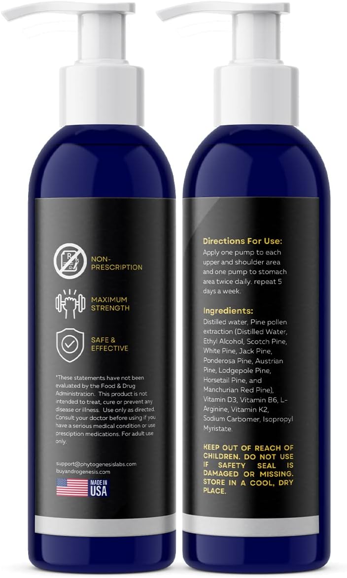 Men's Androgenesis Gel with Vitamin D3, K2, B6, L-Arginine - Low Testosterone Support for Muscle Recovery, Energy, and Healthy Aging