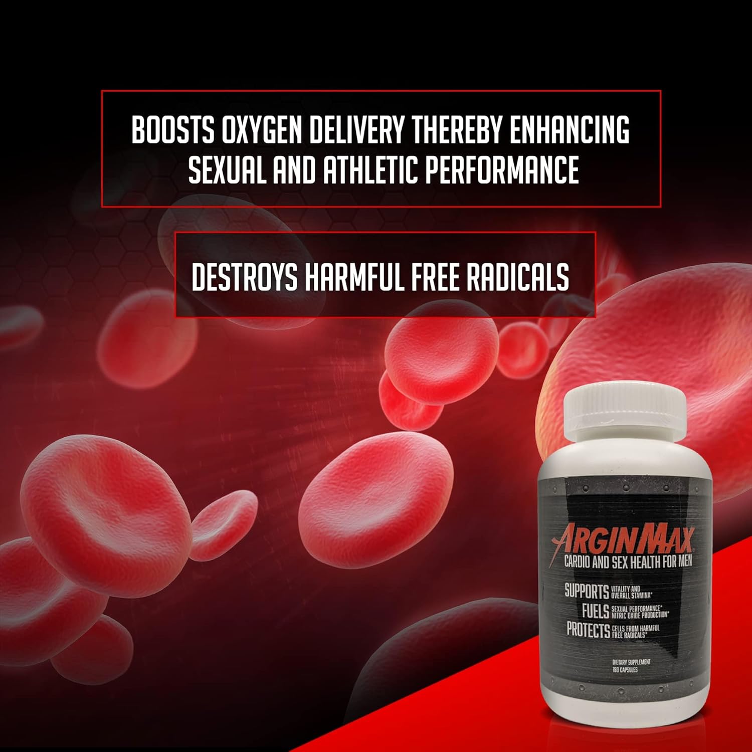 Men's ArginMax L Arginine Nitric Oxide Supplement - Boost Oxygen & Blood Flow, Non GMO Nitric Oxide Booster with Ginseng - 180 Capsules