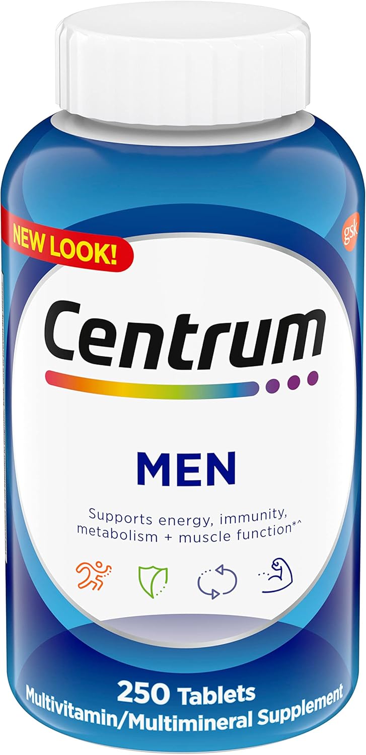 Men's Centrum Multivitamin - 250 Count, with Vitamin D3, B Vitamins, and Antioxidants, Gluten-Free & Non-GMO