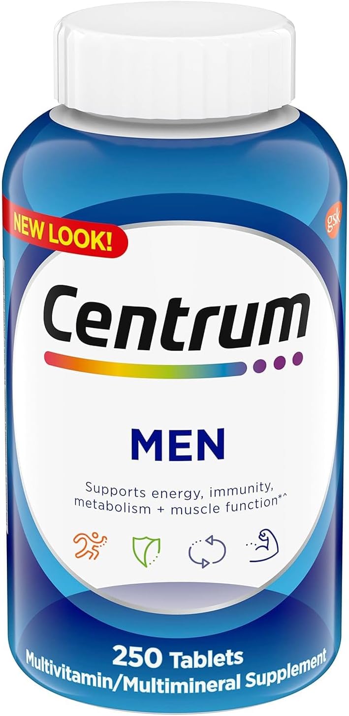 Men's Centrum Multivitamin - 250 Count, with Vitamin D3, B Vitamins, and Antioxidants, Gluten-Free & Non-GMO
