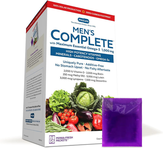 Men's Complete Multivitamin with Maximum Essential Omega-3 1000mg - 30 Packets of 30+ High Potency Nutrients, Vitamins, Minerals, Carotenoids - No Additives