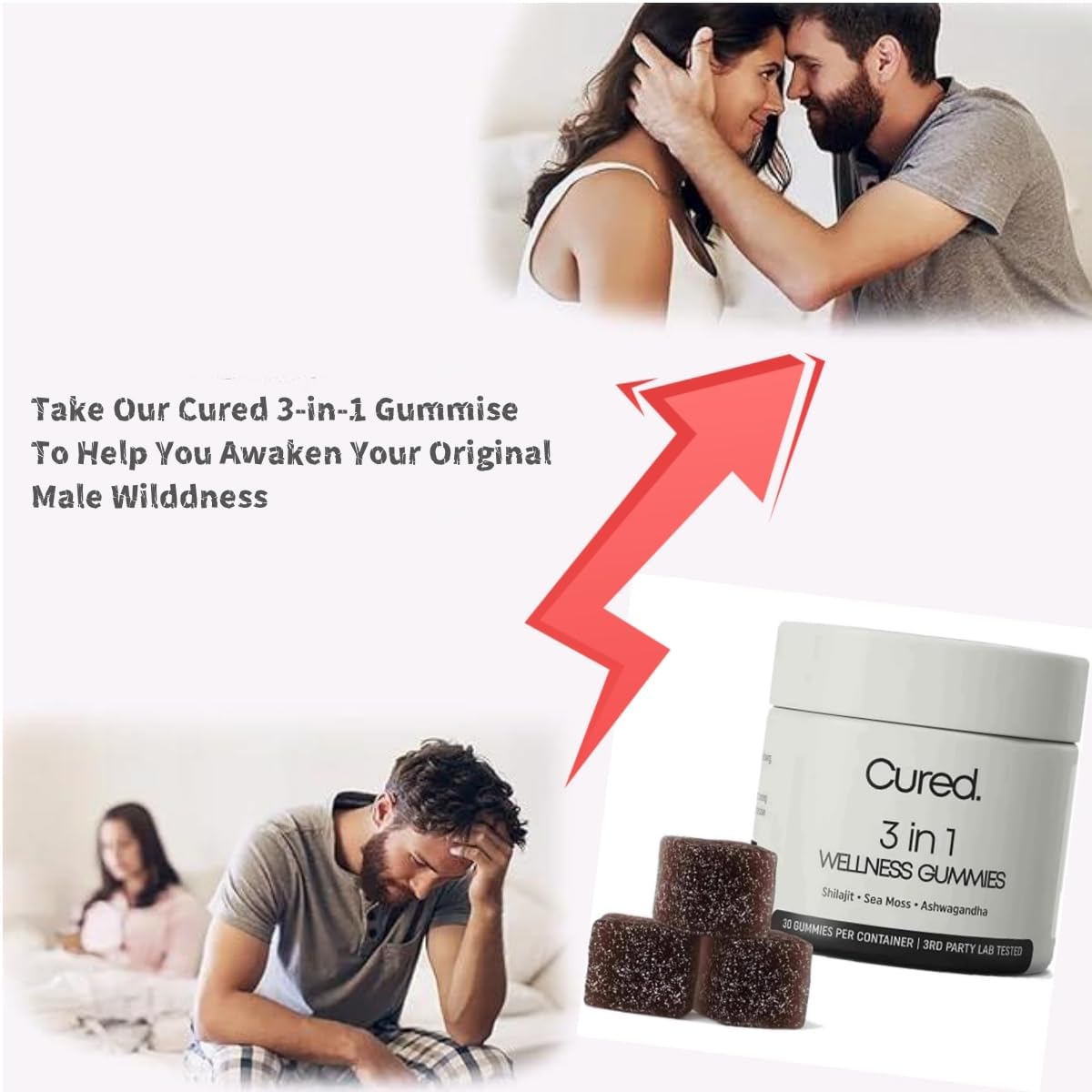 Men's Cured 3-in-1 Shilajit Gummies - Non-GMO Wellness Gummies (60-Day Supply)