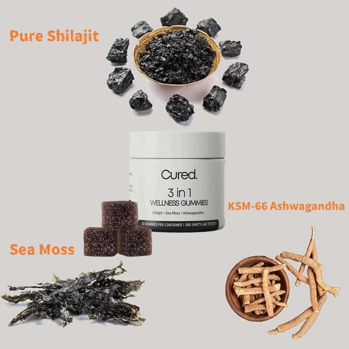 Men's Cured 3-in-1 Shilajit Gummies - Non-GMO Wellness Gummies (60-Day Supply)