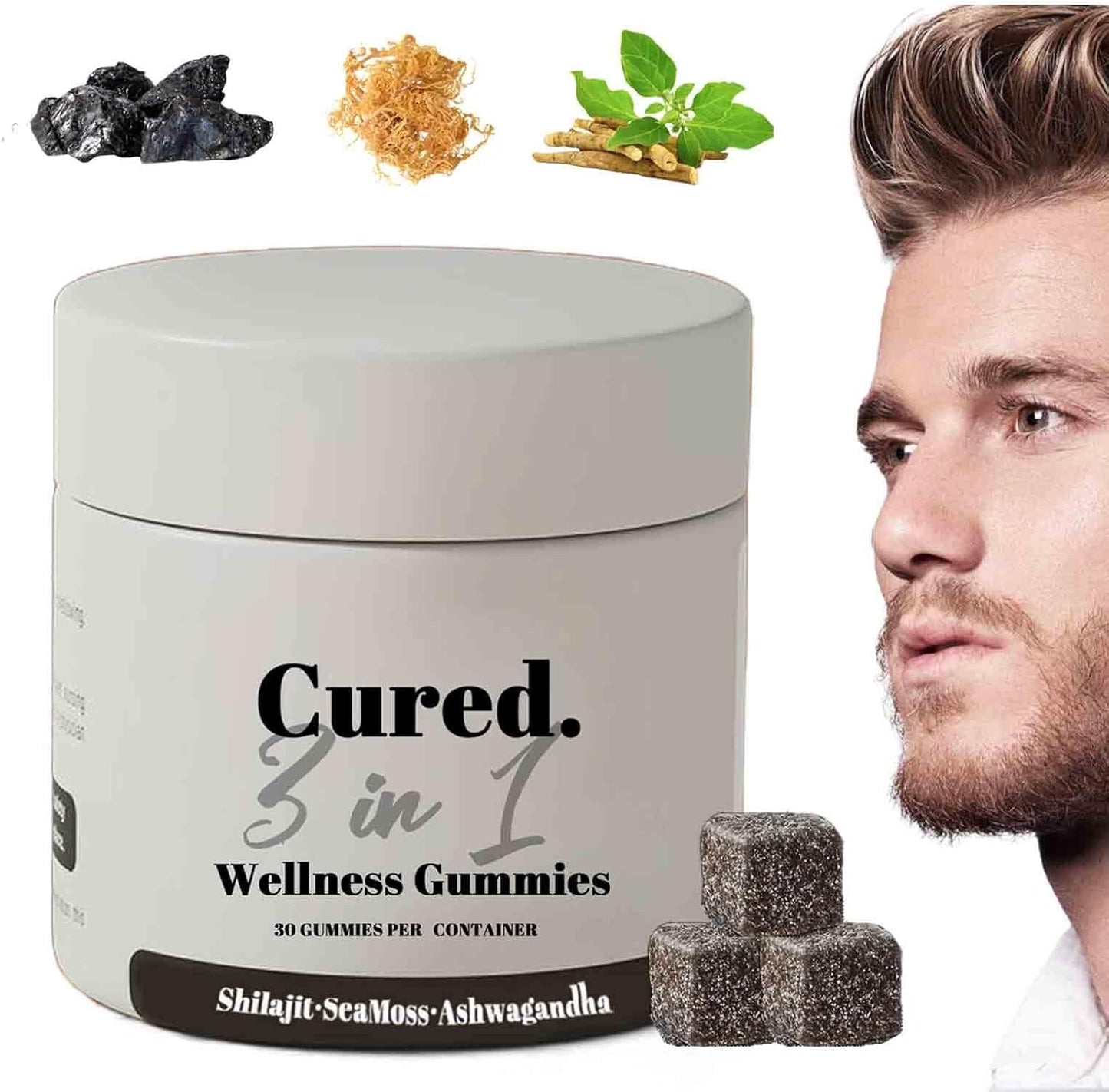 Men's Cured 3 in 1 Shilajit Gummies - Pure and Convenient 30 Day Supply