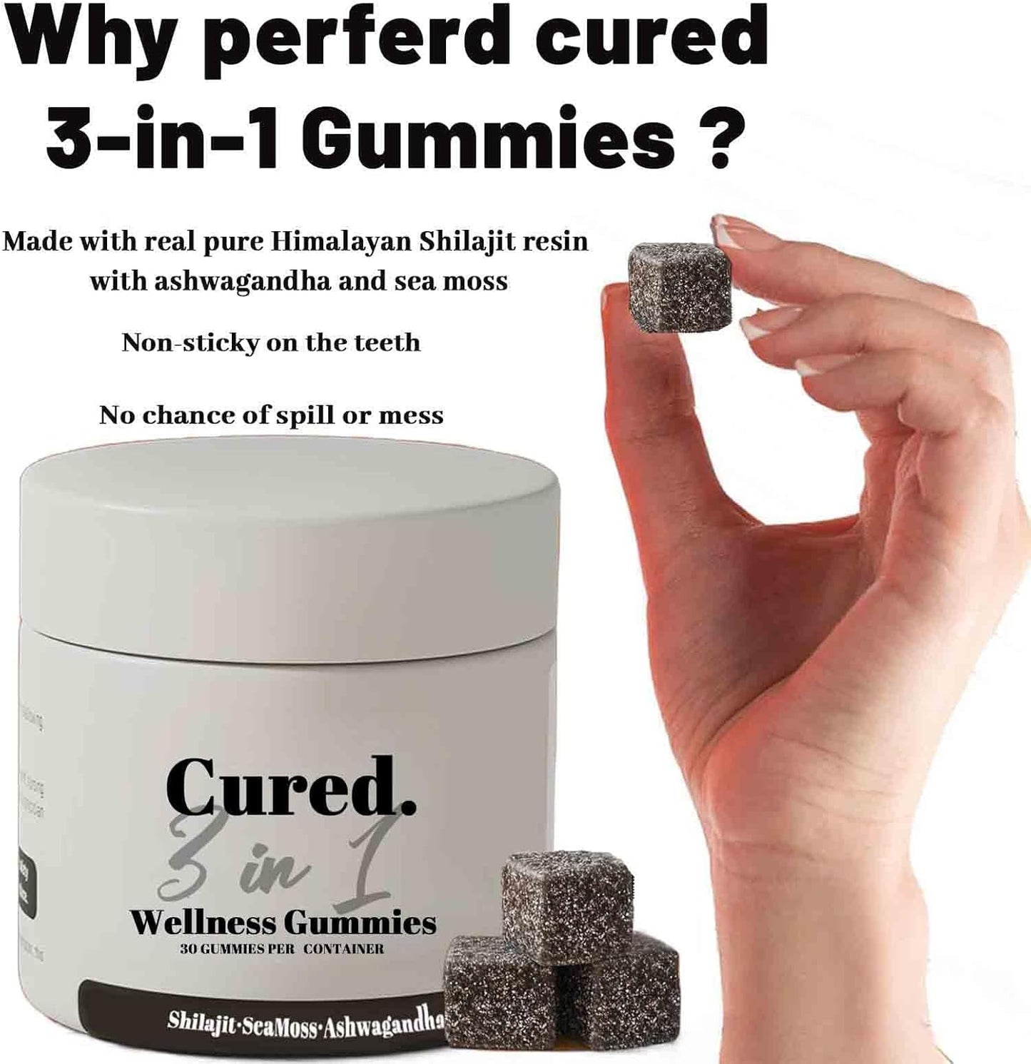 Men's Cured 3 in 1 Shilajit Gummies - Pure and Convenient 30 Day Supply