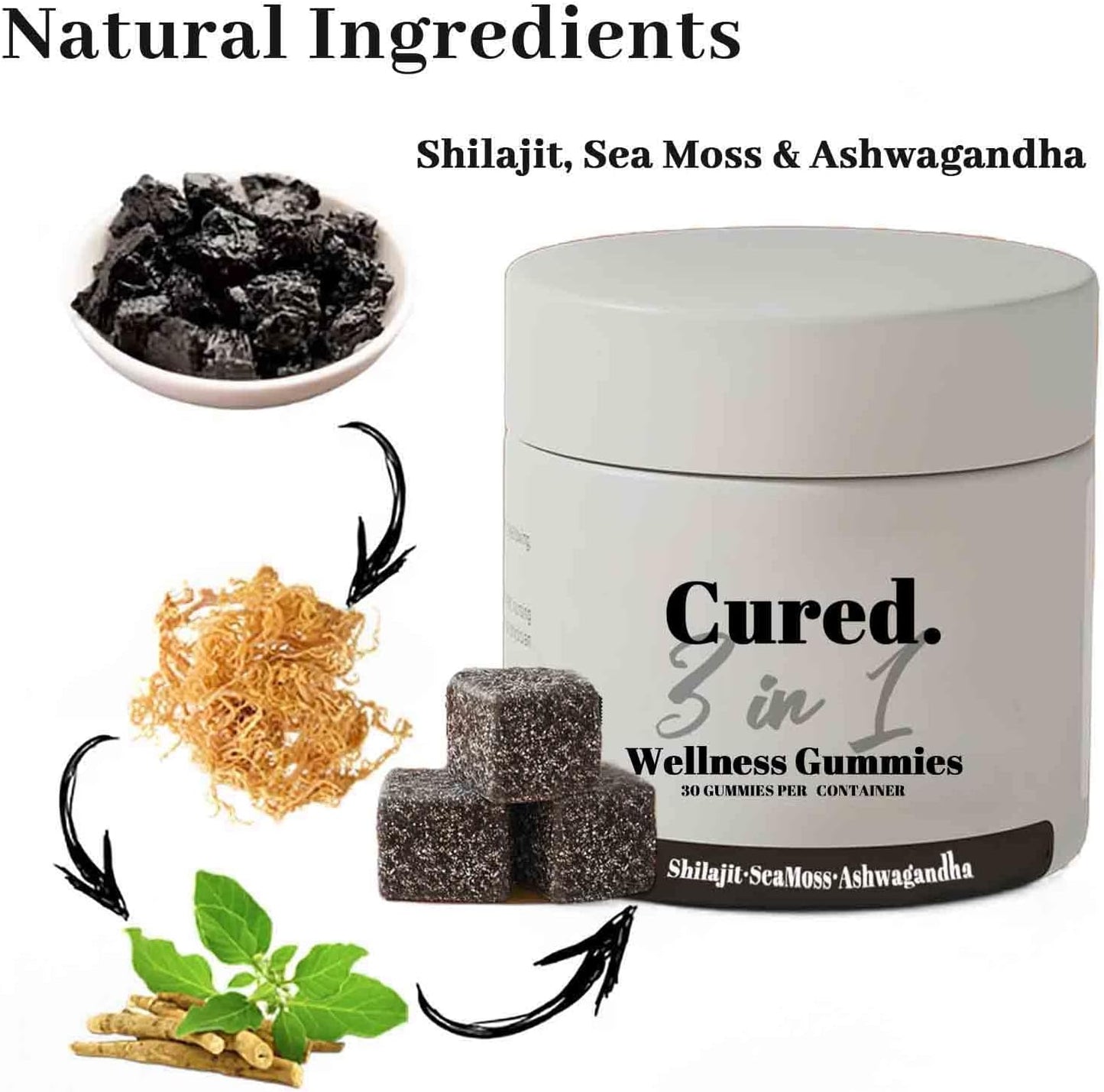 Men's Cured 3 in 1 Shilajit Gummies - Pure and Convenient 30 Day Supply