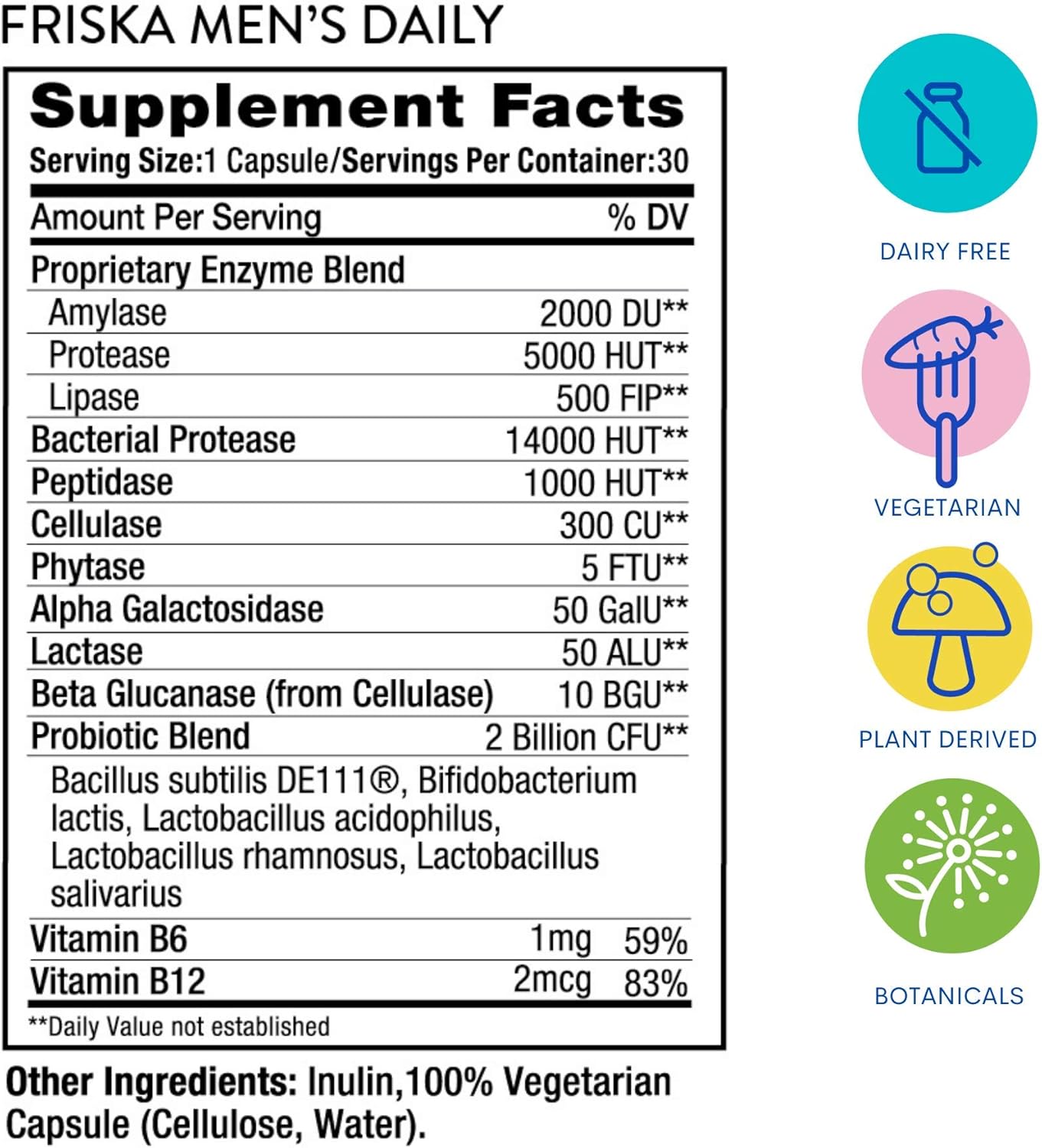 Men's Daily Digestive Enzyme and Probiotic Supplement for Digestive Health and Gut Support - 30 Capsules
