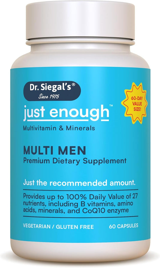Men's Daily Multivitamin Capsules - 60 Servings of Vegetarian Multivitamins for Men - Mens Multivitamin & Multi Minerals Supplement - Dr. Siegal's Just Enough
