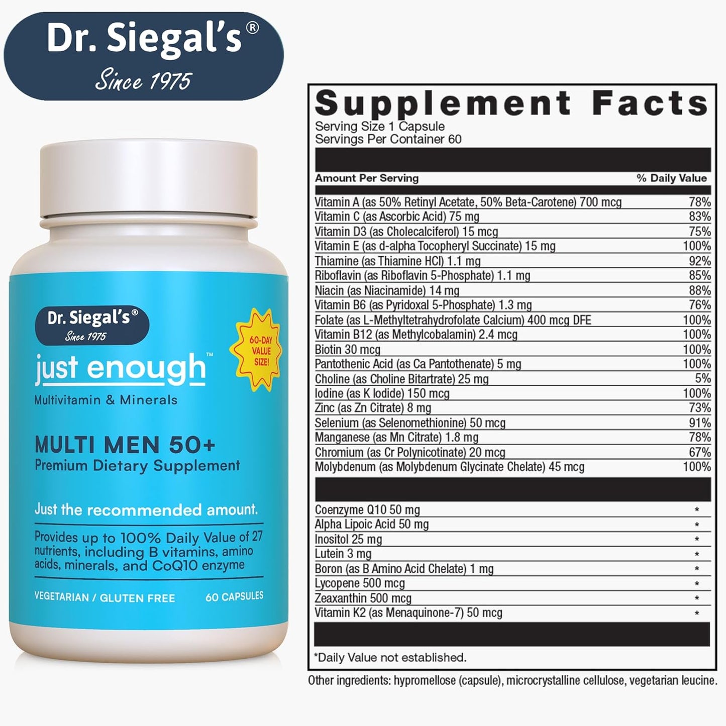 Men's Daily Multivitamin for Men 50 Plus - 60 Capsules - 60 Servings - Men's Multivitamin 50 Plus - Daily Supplements for Men Over 50