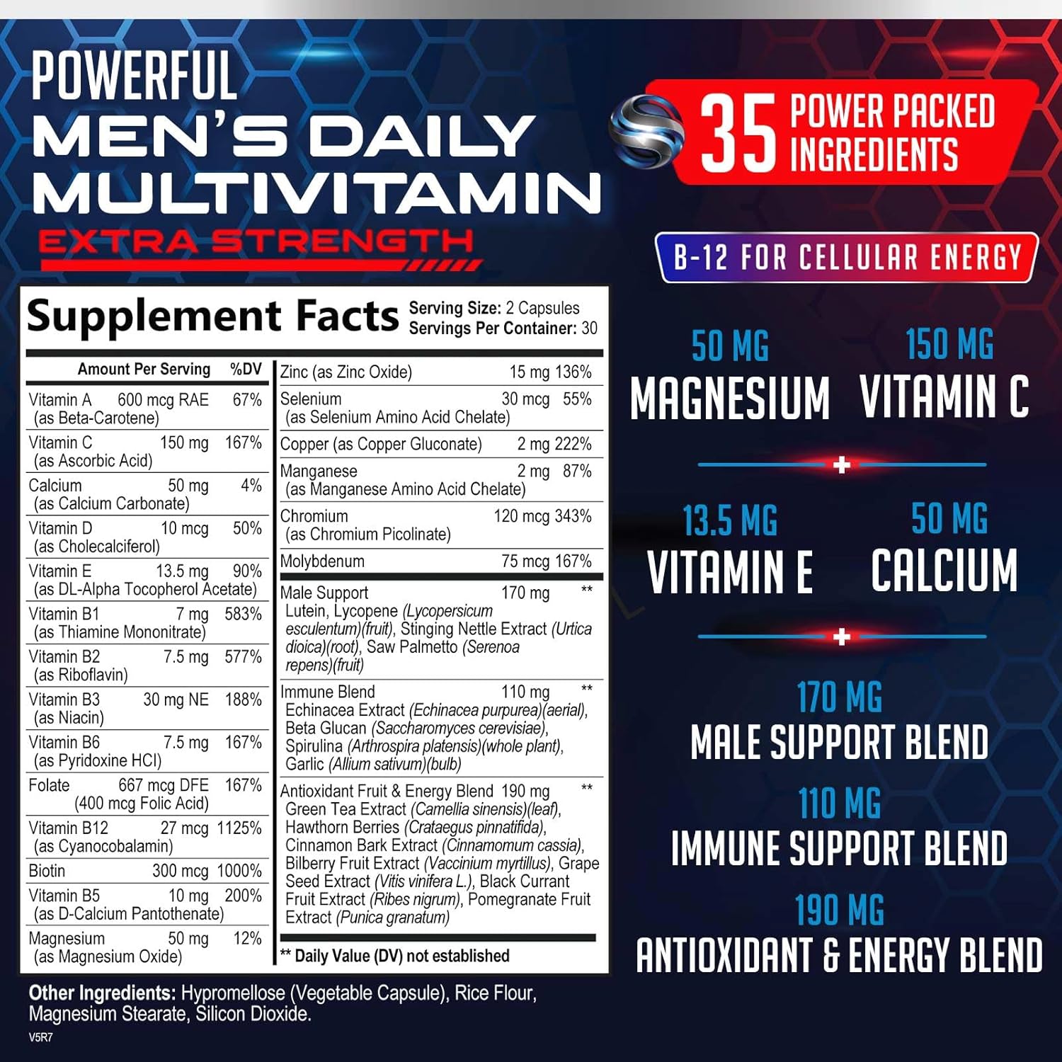 Men's Daily Multivitamin Supplement - Essential Vitamins for Energy, Immune Support, and Overall Health - 60 Capsules